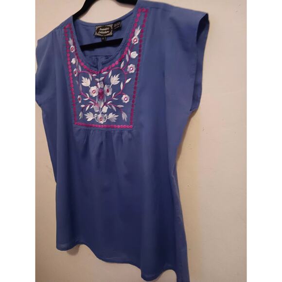 Anandas Collection blouse, Women's sz XL, embroidered floral, v-neck sleeveless - Picture 2 of 6